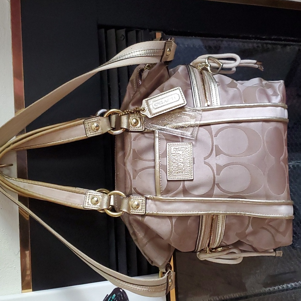 Coach Gold Daisy Heart Poppy Leather Shoulder Bag